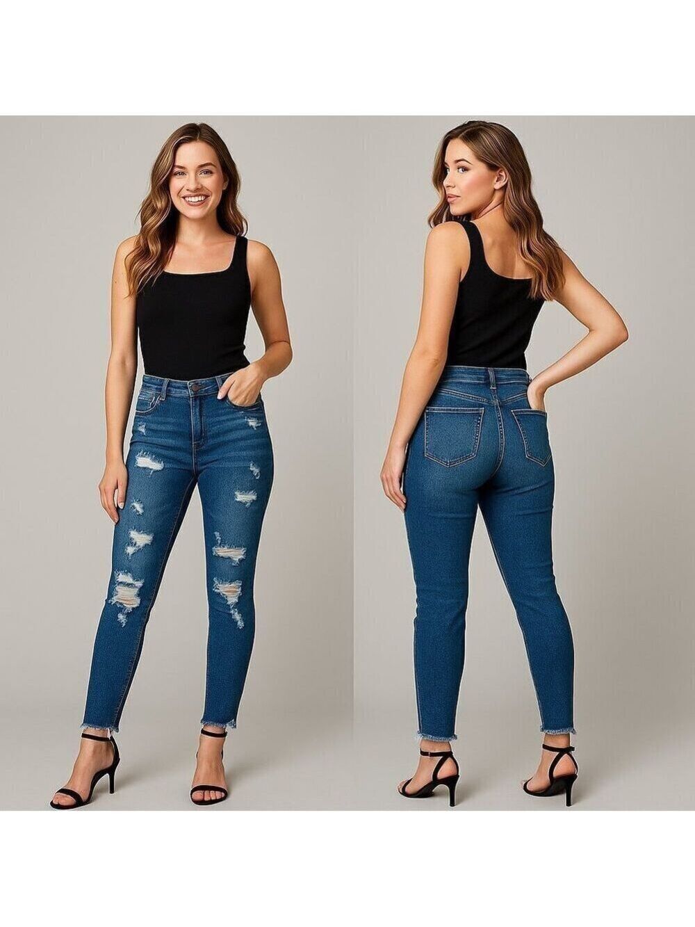SO🌼 Women’s High-Rise Vintage Distressed Ankle Skinny Jeans 👖🔥☀️ Size 26 / 3